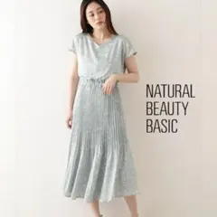 NATURAL BEAUTY BASIC フラワープリントワンピース ブルー M