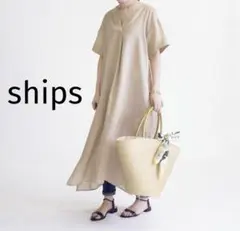 SHIPS シップス リネン100% Vネックワンピース ベージュ Fサイズのサムネイル