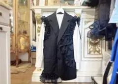 ☆新品タグ付☆ノコオーノ プリーツフリルシャツ お花 ストライプ系 