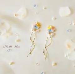 No.418　春色パールウェーブ　本物のお花のピアス　イヤリング