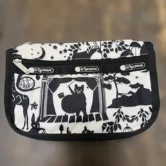 LeSportsac 定番ポーチ 黒と白の動物柄