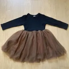 韓国子供服　黒　茶　チュール　ドレス　切り替えワンピース　100cm