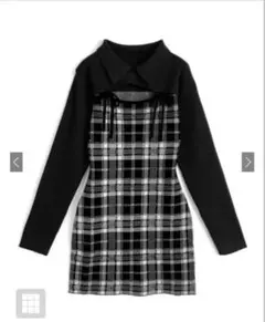 チェック柄フロントオープンリボンニットミニワンピース[ru1373]