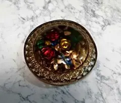 【ヴィンテージ】七宝焼ブローチ　薔薇 showa retro