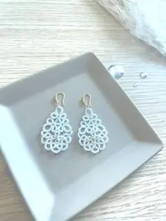 タティングレース ピアス ハンドメイド 上品 軽い フォーマル 大人可愛い