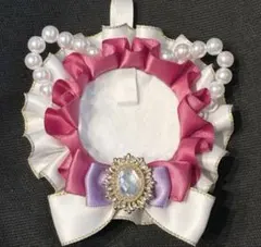 ⑫ 痛ロゼット　ロゼット　ピンク×黒×白　猫耳　パール　缶バッジ