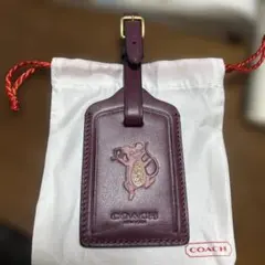 値下げ！非売品！COACH レザーパープル マウス ネームタグ