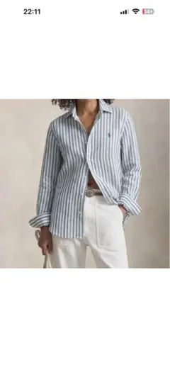 Ralph Lauren リネンストライ プシャツ グリーンポニーXS - メルカリ