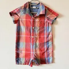 【美品】baby GAP チェック柄半袖ロンパース（12-18ヶ月）
