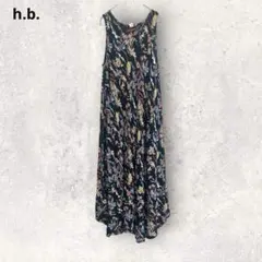 h.b. 花柄　ノースリーブワンピース　ロング丈　ブラック　総柄　S〜M