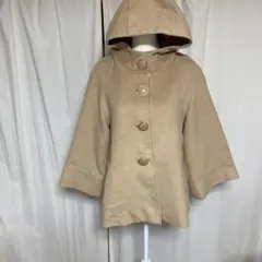 ベージュ フード付き ポンチョ・ケープコート