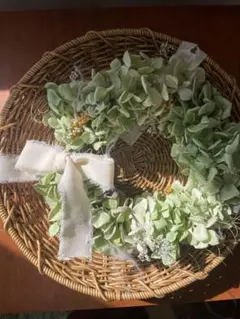 ナチュラルグリーンのふんわりリース＊ドライフラワー＊ボタニカル＊リボン付き