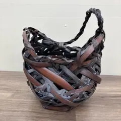 A-3 竹細工 花籠 乱れ編み 花器 落とし内筒付 茶道具 華道 インテリア