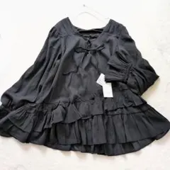 新品✩大きいサイズ✩クレット✩なめなフリルレースアップブラウス✩3Lのサムネイル