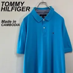 古着 トミーヒルフィガー 半袖 ポロシャツ XL 刺繍ロゴ スカイブルー