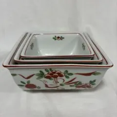 【美品】たち吉　赤絵三ツ組鉢　お正月に！