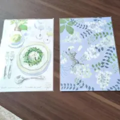 料理と猫のイラストポストカード2枚セット