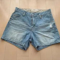 Rougevifデニムショートパンツ ダメージ加工 水玉裏地のサムネイル