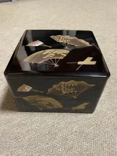 二段重箱 扇面蒔絵 黒漆塗り 伝統工芸