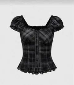 SHEIN ROMWE ブラック チェック柄 半袖トップス