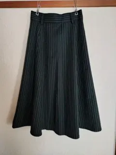 フレアスカート 緑ストライプ