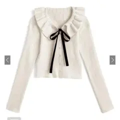 GRL フリルカラーリボンリブニットカーディガン［an1804］アイボリー