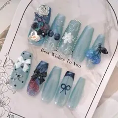 ワンホン風 水色 マグネット 半透明 ネイルチップ