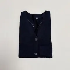 【美品】UNIQLO◆コットンレーヨンVネックロングカーディガン◆ブラック◆S