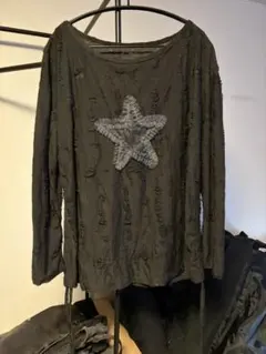 ブラック 星型装飾 七分袖カットソー xu dog