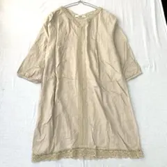 【シュカグローバルワーク】リネンブレンドワンピース チュニック Vネック 麻混M