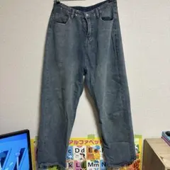 デニムパンツ レディース Lサイズ ストレート ユーズド加工 カジュアル
