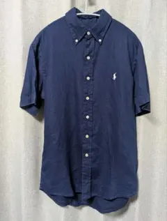 ラルフローレン リネン半袖シャツ ネイビー　メンズ