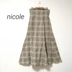 ニコル ハイウエスト フレア スカート チェック S相当 ナチュラル 春夏のサムネイル