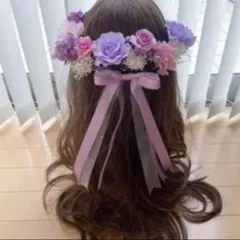 ラプンツェルハーフアップ髪飾り♡紫♡ピンク♡かすみ草♡紫陽花