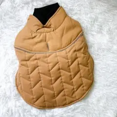 犬服ドッグウェア キルティング フリース ベスト 防寒 茶／グレー Sサイズ