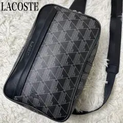 【美品】LACOSTE ボディバッグ PVC 総柄 ロゴ型押し ワニロゴ 黒