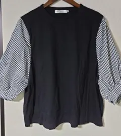 Das Meer ブラック・チェック柄 五分袖トップス