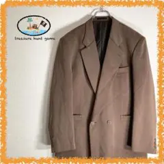 テーラードジャケット　ダブル　ブラウン　レトロ　カジュアルスーツ　レーヨン素材