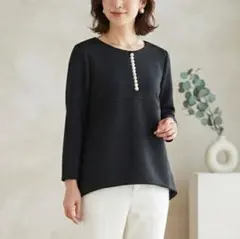 美品 パールボタン バックボタン カットソー ブラック Mサイズ 七分袖のサムネイル