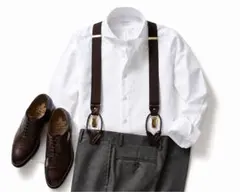 【正規品】 THURSTONダークブラウンY型サスペンダー新品箱付き 正規品】ALBERT THURSTONヘリンボーンサスペンダーブラウン新品箱付