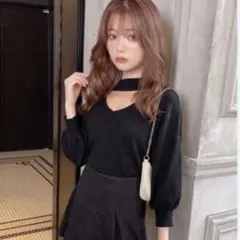 GRL Vネックチョーカーニットトップス ブラック