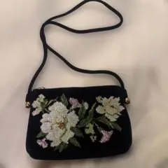 FEILER 花柄刺繍 ショルダーバッグ 黒