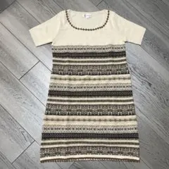 ミッシェルクラン/ニットストライプ半袖ワンピース/M