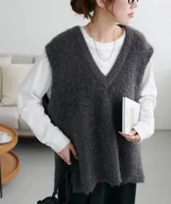 DISCOAT フェザーヤーンチュニックベスト チャコルグレー