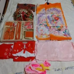 オレンジ色 花柄 子供用 お着物セット 七五三