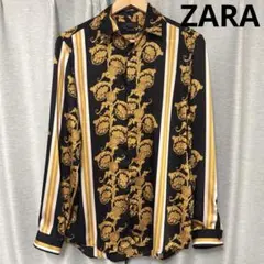 レア【ZARA / ザラ】 ゴールドバロック柄ストライプ / 長袖シャツ/S