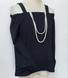 オフショルダー　袖リボン　カットソー　タグ付き　ネイビー　M