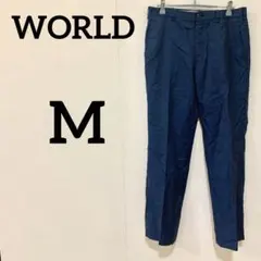 【WORLD】 ウールモヘヤ スラックス テーパードパンツ ブルー 2のサムネイル