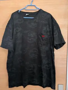 綿100！黒 ドラゴン柄 Tシャツ 左胸ポケット