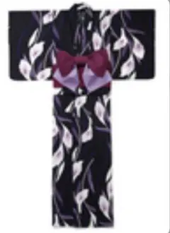 GRL 黒・紫・白花柄 浴衣・帯セット